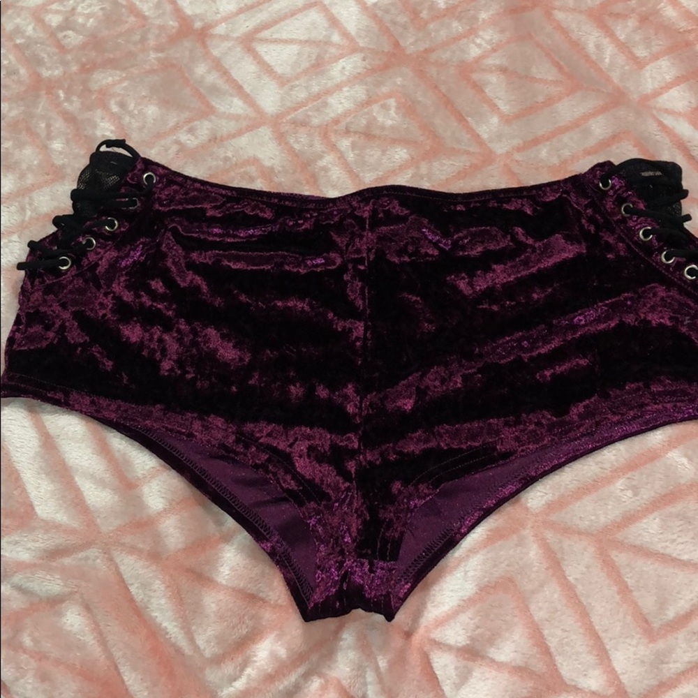 Maroon velvet with mesh and ties on side bottoms